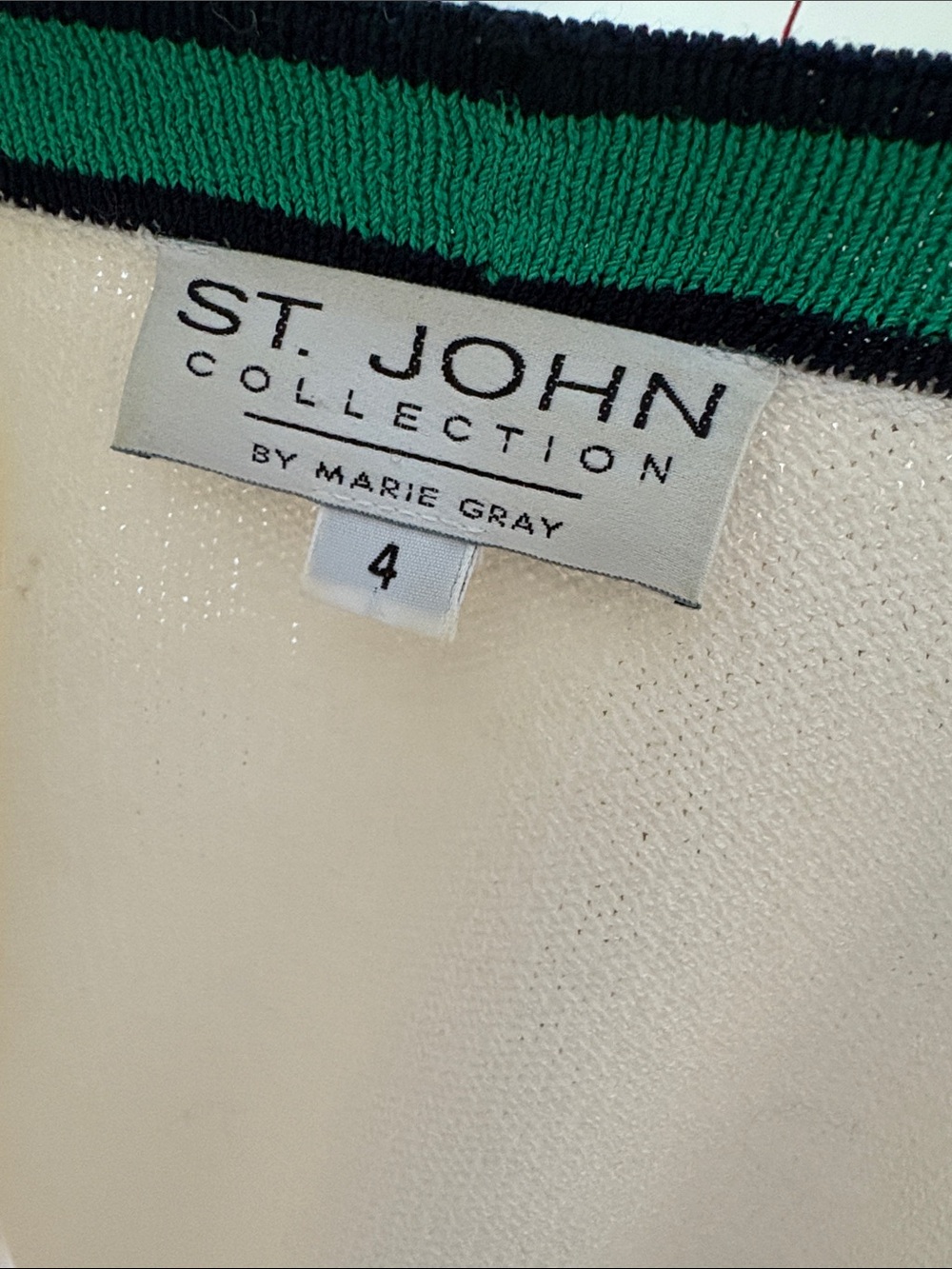 ST JOHN Cream Cardigan Sweater with Green & Black Trim - Picture 5 of 16